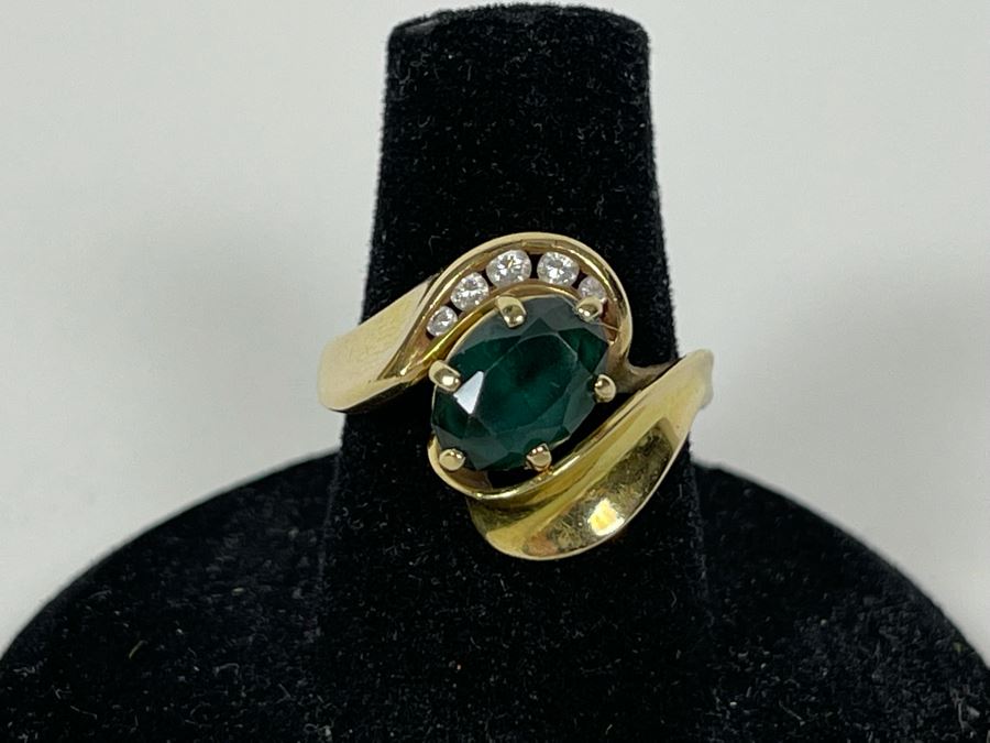 14K Gold Tourmaline Diamond Ring Size 6.25 5.5g Fallbrook Estate (FE) FMV $300 Retail $900 [Photo 2]