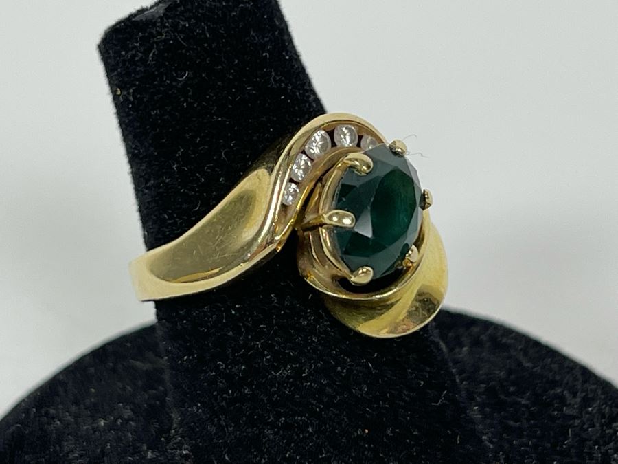 14K Gold Tourmaline Diamond Ring Size 6.25 5.5g Fallbrook Estate (FE) FMV $300 Retail $900 [Photo 3]