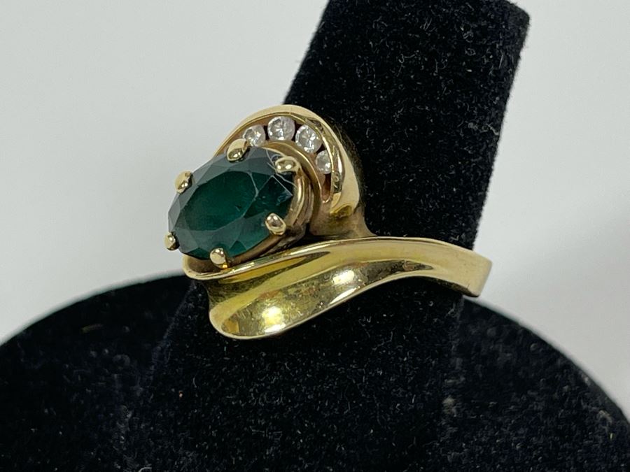 14K Gold Tourmaline Diamond Ring Size 6.25 5.5g Fallbrook Estate (FE) FMV $300 Retail $900 [Photo 5]