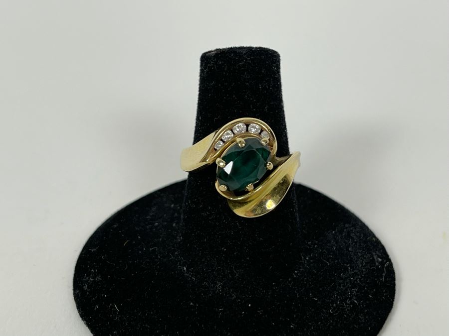 14K Gold Tourmaline Diamond Ring Size 6.25 5.5g Fallbrook Estate (FE) FMV $300 Retail $900 [Photo 4]
