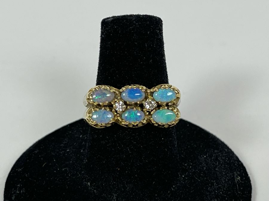 14K Gold Opal Diamond Ring Size 7 7g (FE) FMV $350 Retail $1,050