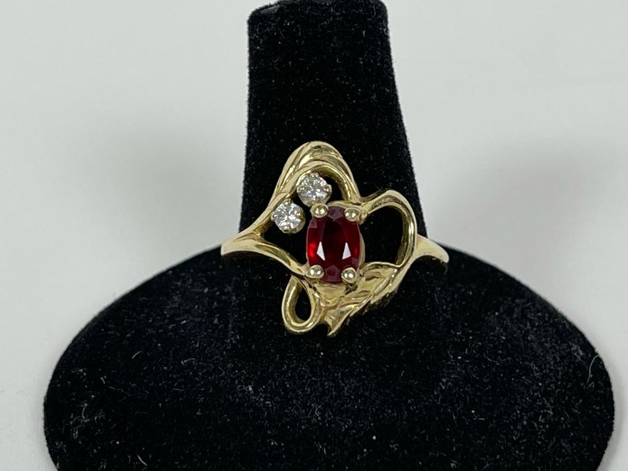 14K Gold Ruby Diamond Ring Size 8.5 5.0g (FE) FMV $300 Retail $900 [Photo 2]