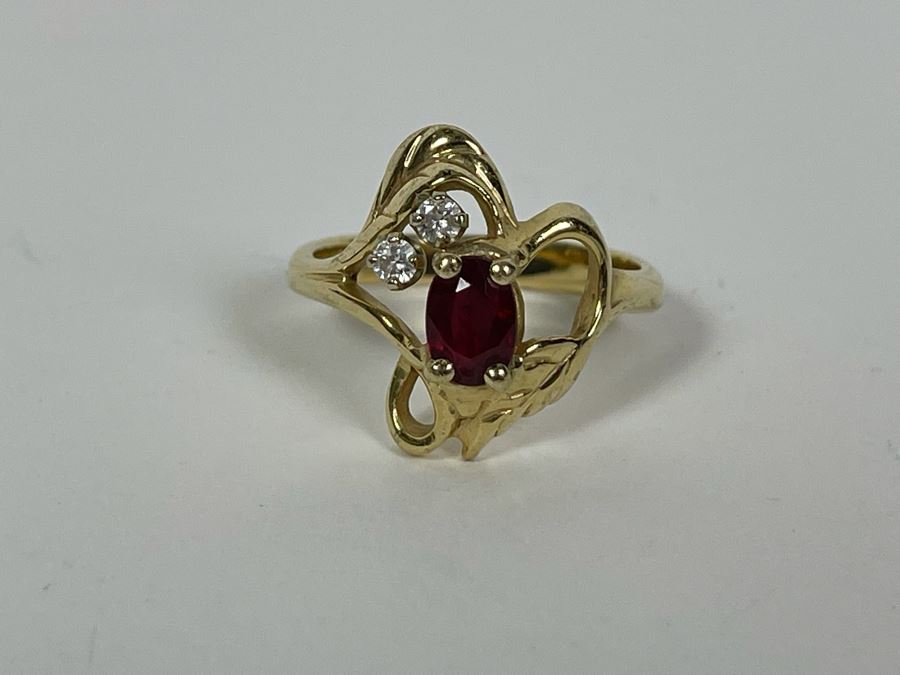 14K Gold Ruby Diamond Ring Size 8.5 5.0g (FE) FMV $300 Retail $900 [Photo 8]
