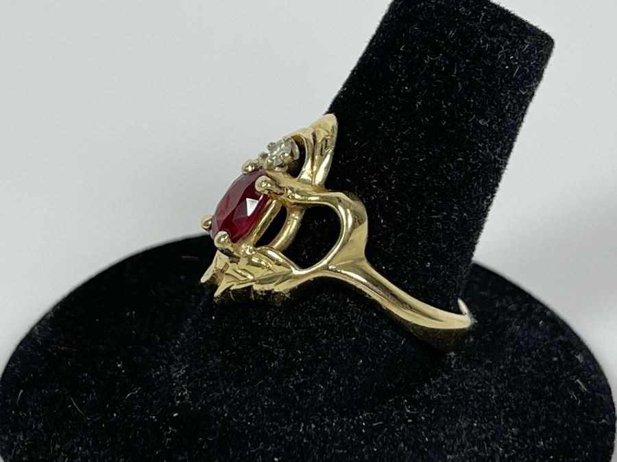 14K Gold Ruby Diamond Ring Size 8.5 5.0g (FE) FMV $300 Retail $900 [Photo 5]