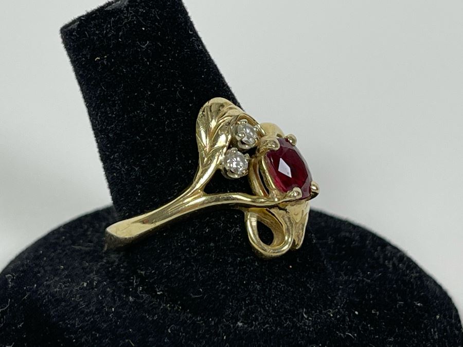 14K Gold Ruby Diamond Ring Size 8.5 5.0g (FE) FMV $300 Retail $900 [Photo 4]