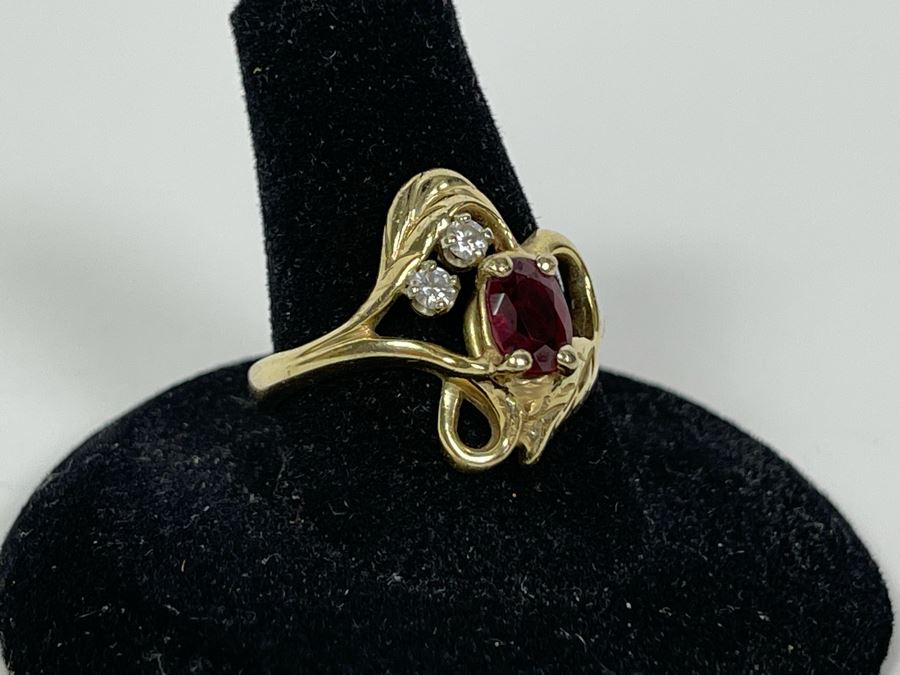 14K Gold Ruby Diamond Ring Size 8.5 5.0g (FE) FMV $300 Retail $900 [Photo 3]