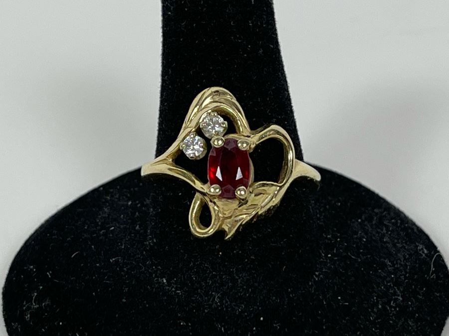 14K Gold Ruby Diamond Ring Size 8.5 5.0g (FE) FMV $300 Retail $900 [Photo 1]