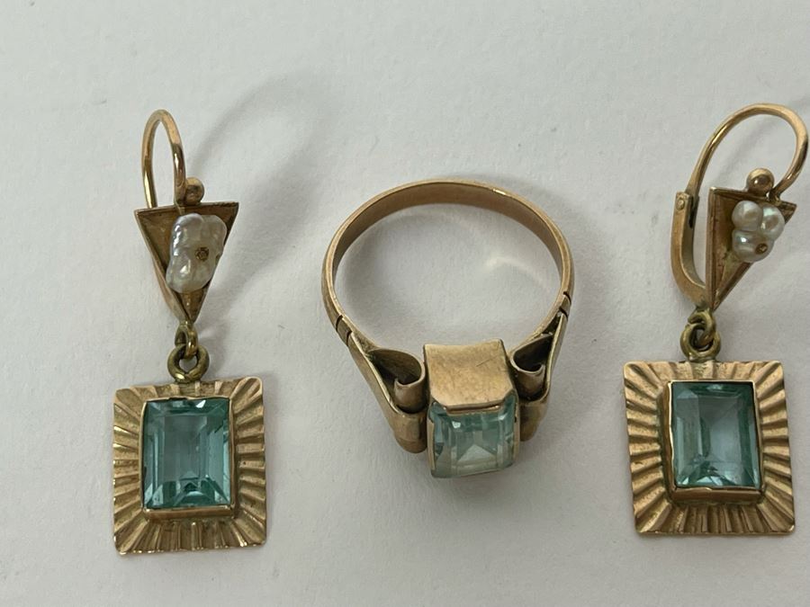 10K Gold Synthetic Spinel Ring Size 6.25 3g With Matching 10K Gold Earrings (FE) FMV $220 Retail $660 [Photo 8]