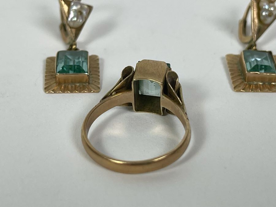 10K Gold Synthetic Spinel Ring Size 6.25 3g With Matching 10K Gold Earrings (FE) FMV $220 Retail $660 [Photo 10]
