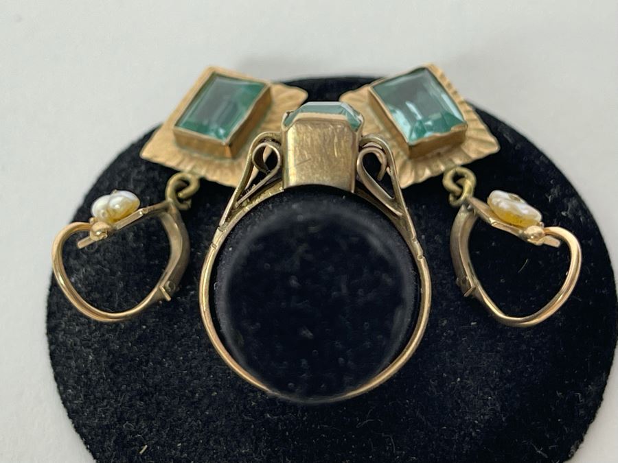 10K Gold Synthetic Spinel Ring Size 6.25 3g With Matching 10K Gold Earrings (FE) FMV $220 Retail $660 [Photo 7]