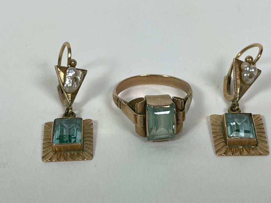 10K Gold Synthetic Spinel Ring Size 6.25 3g With Matching 10K Gold Earrings (FE) FMV $220 Retail $660 [Photo 9]