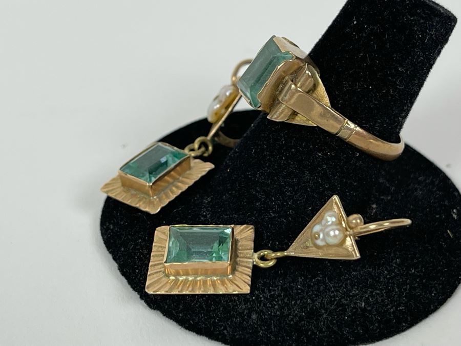 10K Gold Synthetic Spinel Ring Size 6.25 3g With Matching 10K Gold Earrings (FE) FMV $220 Retail $660 [Photo 6]