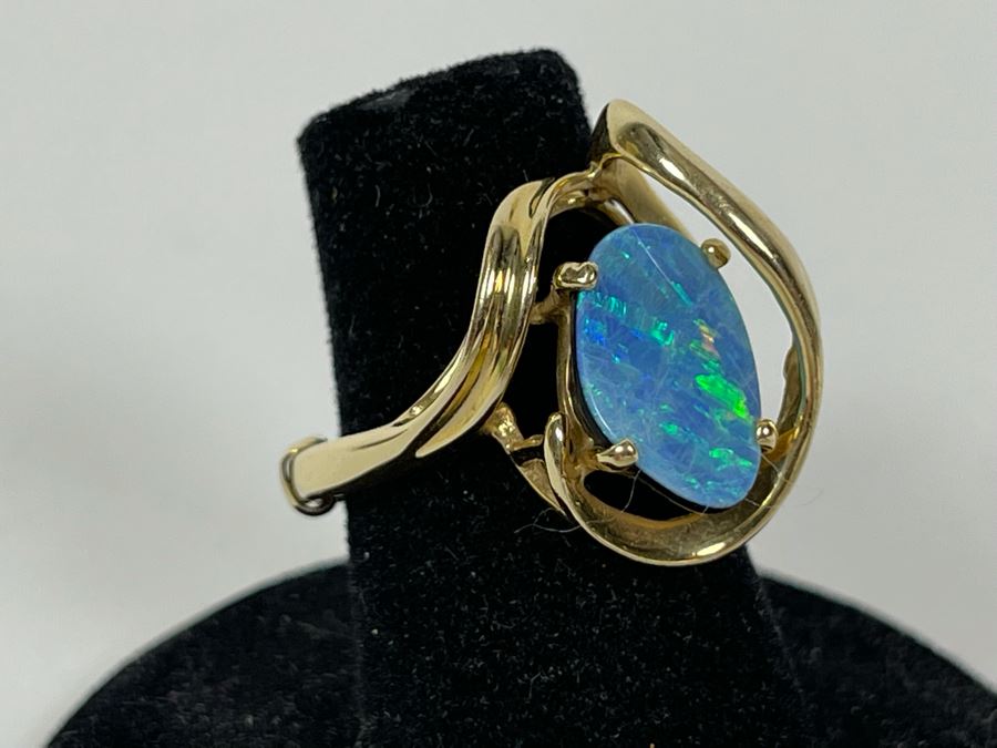 14K Gold Opal Doublet Ring Size 5.75 4.9g FMV $220 Retail $660 [Photo 2]