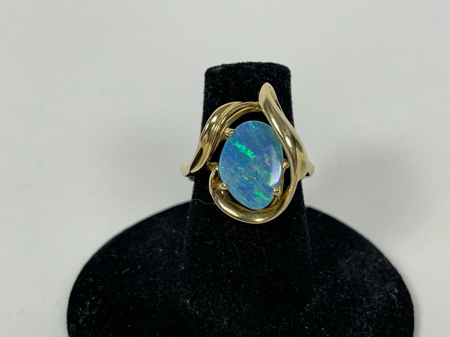 14K Gold Opal Doublet Ring Size 5.75 4.9g FMV $220 Retail $660 [Photo 4]