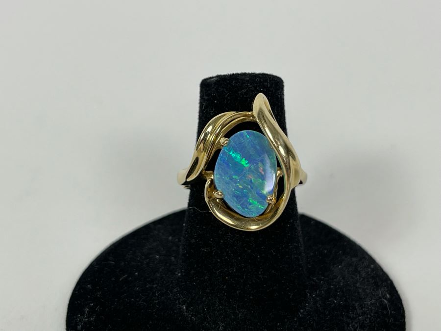 14K Gold Opal Doublet Ring Size 5.75 4.9g FMV $220 Retail $660 [Photo 5]
