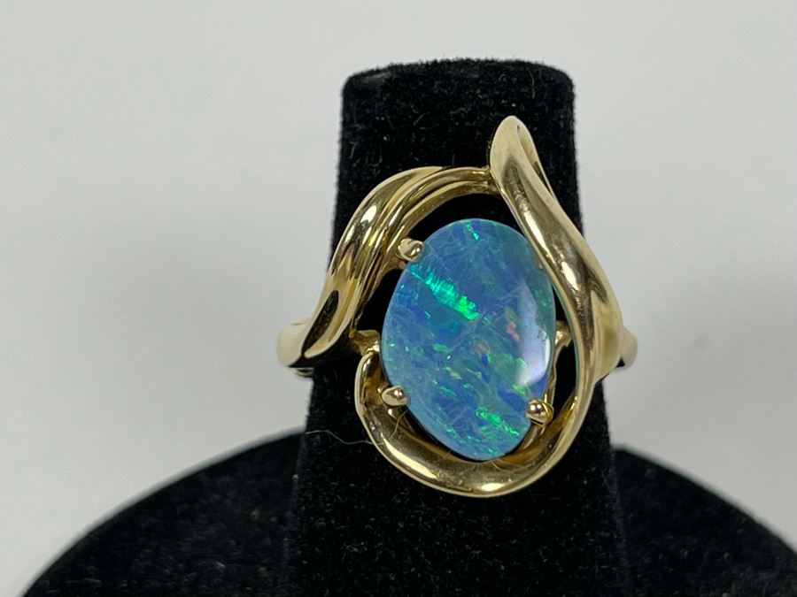 14K Gold Opal Doublet Ring Size 5.75 4.9g FMV $220 Retail $660 [Photo 1]