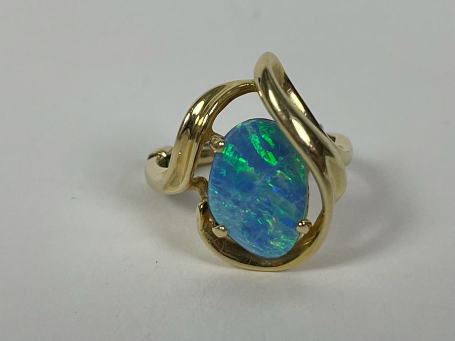 14K Gold Opal Doublet Ring Size 5.75 4.9g FMV $220 Retail $660 [Photo 7]