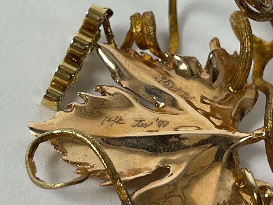 14K Gold Sapphire Grape Vine Signed Pendant With 14K Gold Grape Vine Necklace 26.2g FMV $1,050 Retail $3,150 [Photo 14]