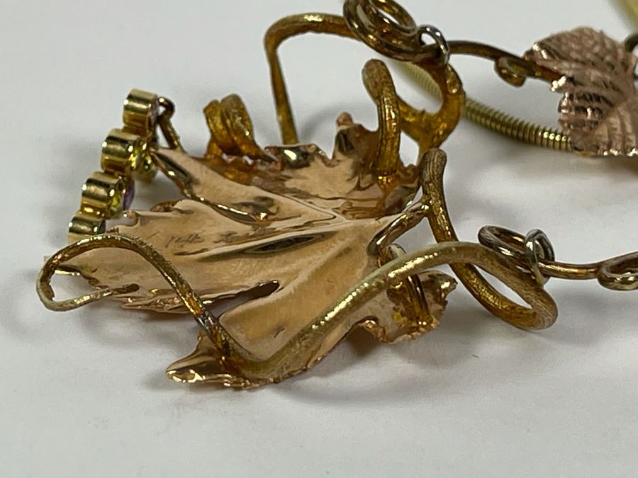 14K Gold Sapphire Grape Vine Signed Pendant With 14K Gold Grape Vine Necklace 26.2g FMV $1,050 Retail $3,150 [Photo 15]