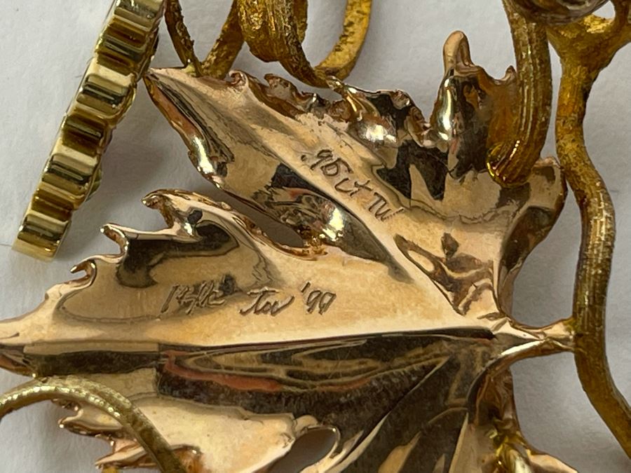 14K Gold Sapphire Grape Vine Signed Pendant With 14K Gold Grape Vine Necklace 26.2g FMV $1,050 Retail $3,150 [Photo 13]