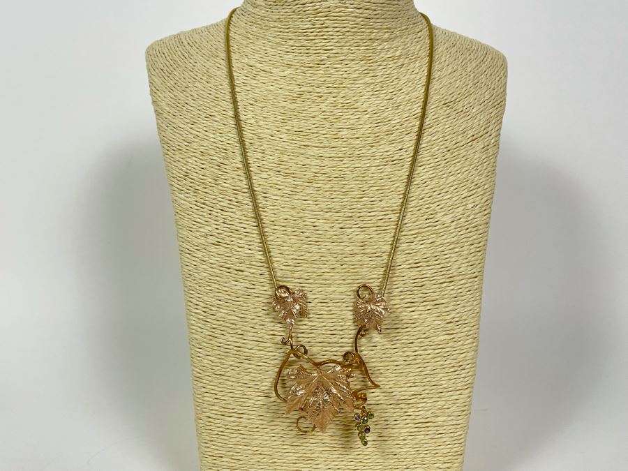 14K Gold Sapphire Grape Vine Signed Pendant With 14K Gold Grape Vine Necklace 26.2g FMV $1,050 Retail $3,150 [Photo 3]