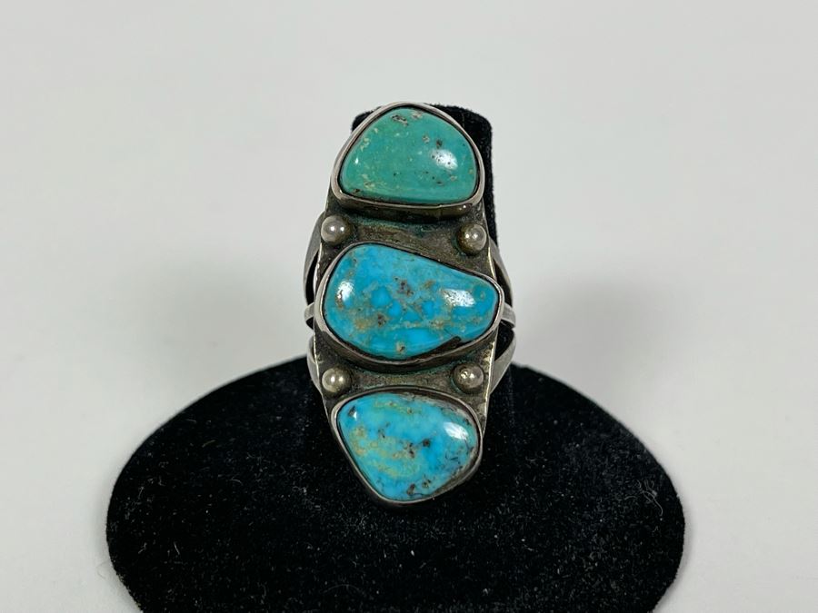 Sterling Silver Turquoise Ring Size 7 8g