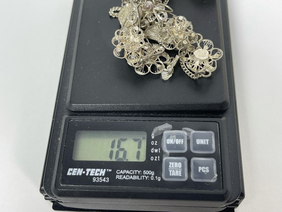 Sterling Silver Filigree 18' Necklace With Matching Earrings 16.7g [Photo 12]