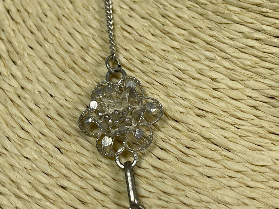 Sterling Silver Filigree 18' Necklace With Matching Earrings 16.7g [Photo 7]