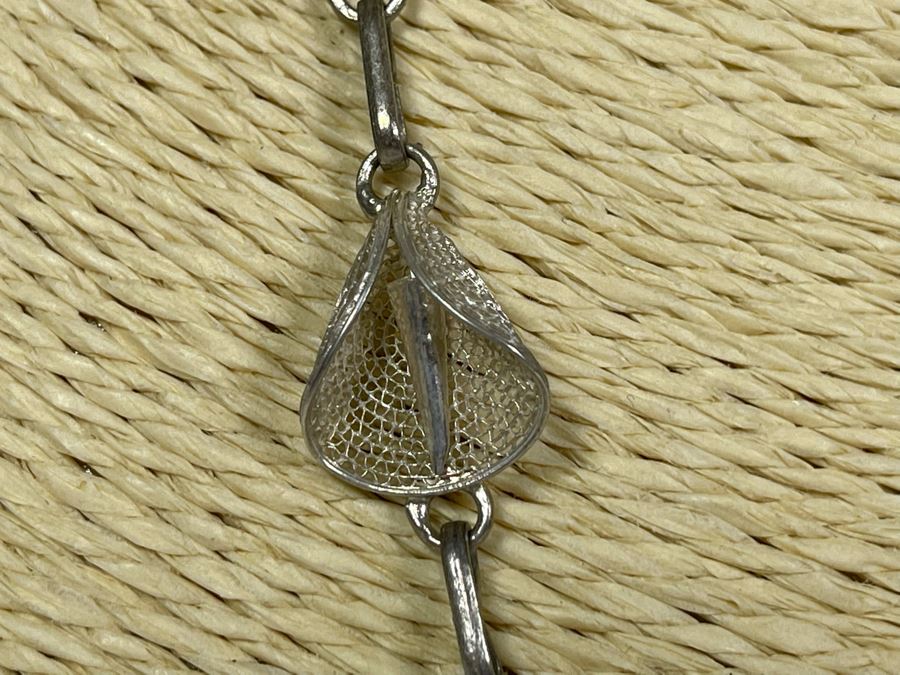 Sterling Silver Filigree 18' Necklace With Matching Earrings 16.7g [Photo 8]