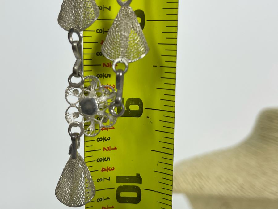 Sterling Silver Filigree 18' Necklace With Matching Earrings 16.7g [Photo 11]