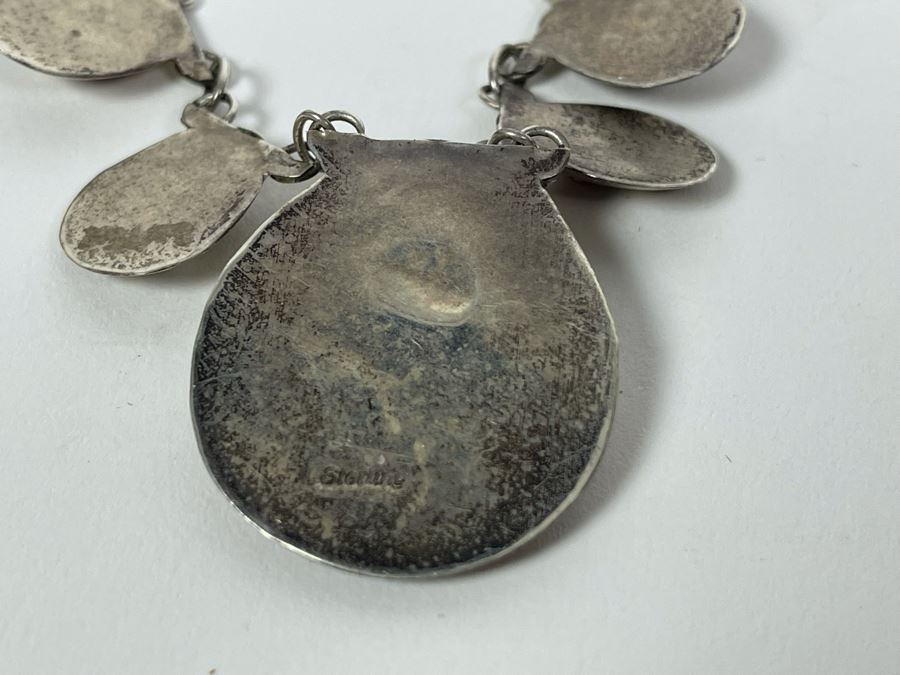 Native American Sterling Silver Coral 18' Necklace With Matching 7' Bracelet And Earrings 25.7g [Photo 13]