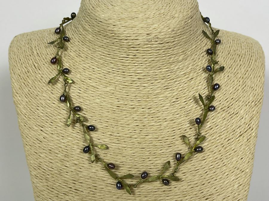 Michael Michaud Handmade Bronze With Fresh Water Pearls Olive Branch Necklace With Matching Earrings [Photo 2]
