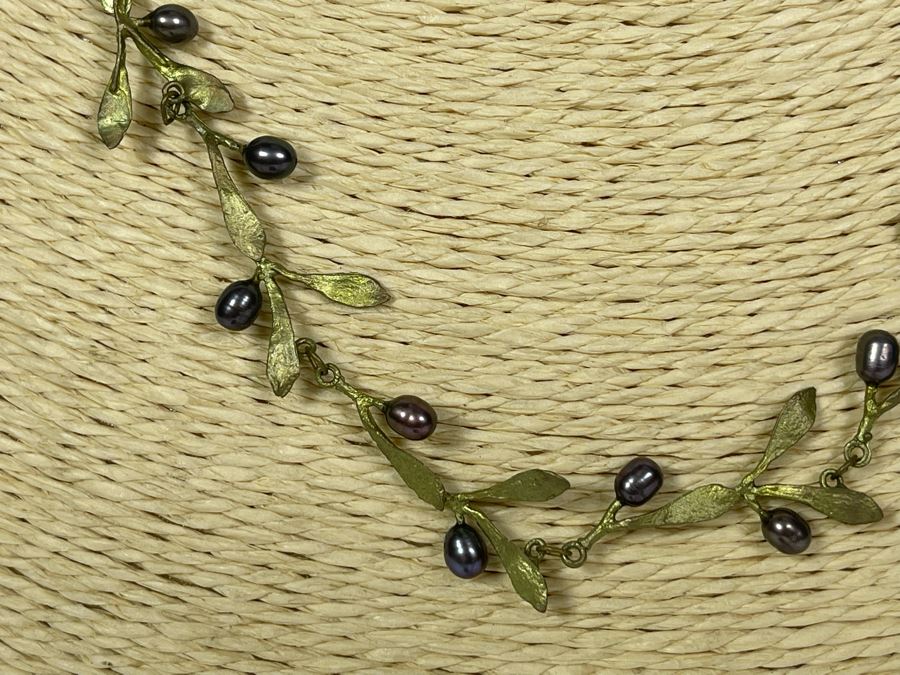 Michael Michaud Handmade Bronze With Fresh Water Pearls Olive Branch Necklace With Matching Earrings [Photo 5]