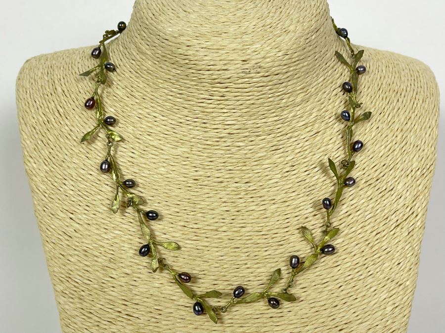 Michael Michaud Handmade Bronze With Fresh Water Pearls Olive Branch Necklace With Matching Earrings [Photo 4]
