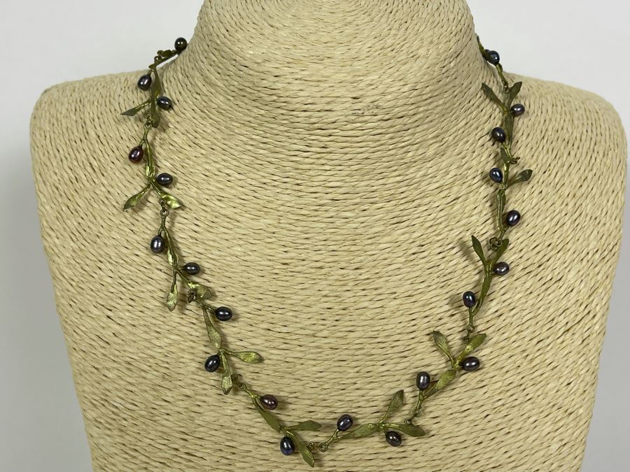Michael Michaud Handmade Bronze With Fresh Water Pearls Olive Branch Necklace With Matching Earrings [Photo 3]