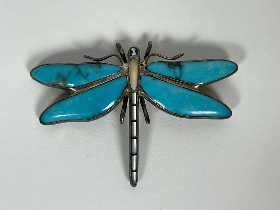 Sterling Silver Turquoise Brooch Pin 11.2g [Photo 3]