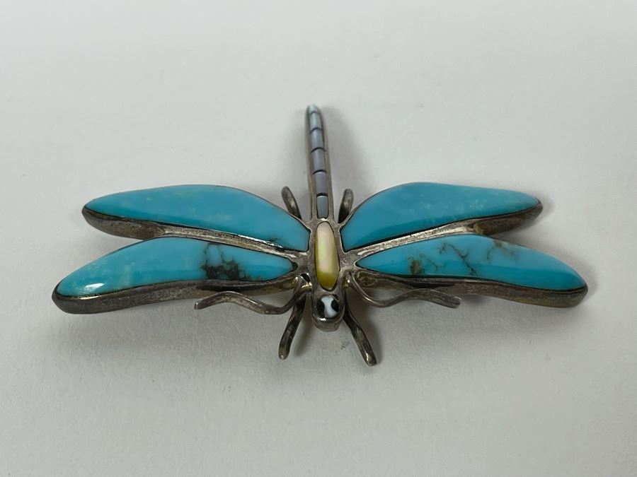 Sterling Silver Turquoise Brooch Pin 11.2g [Photo 5]