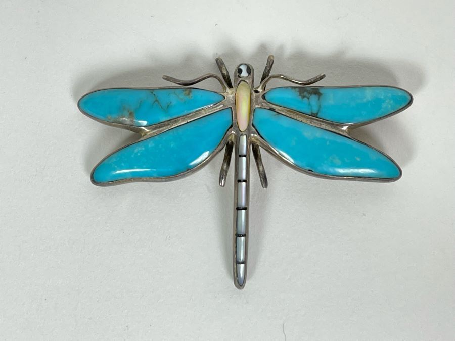 Sterling Silver Turquoise Brooch Pin 11.2g [Photo 2]