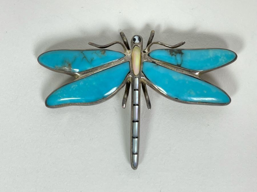 Sterling Silver Turquoise Brooch Pin 11.2g [Photo 1]