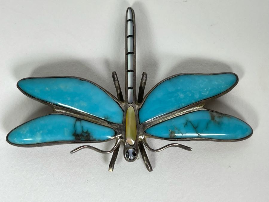 Sterling Silver Turquoise Brooch Pin 11.2g [Photo 4]