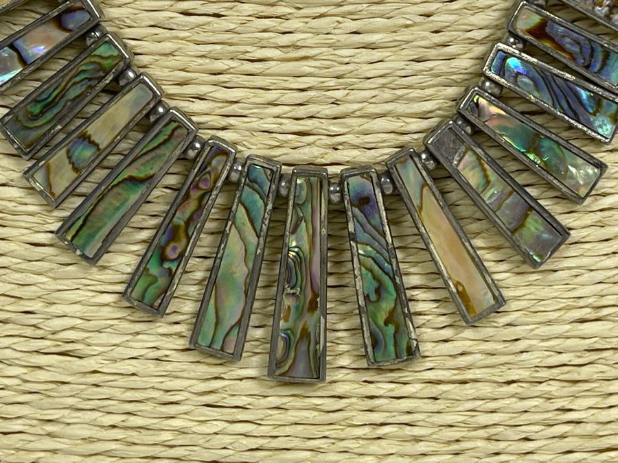 Sterling Silver Mother Of Pearl 22' Necklace 52.2g [Photo 5]
