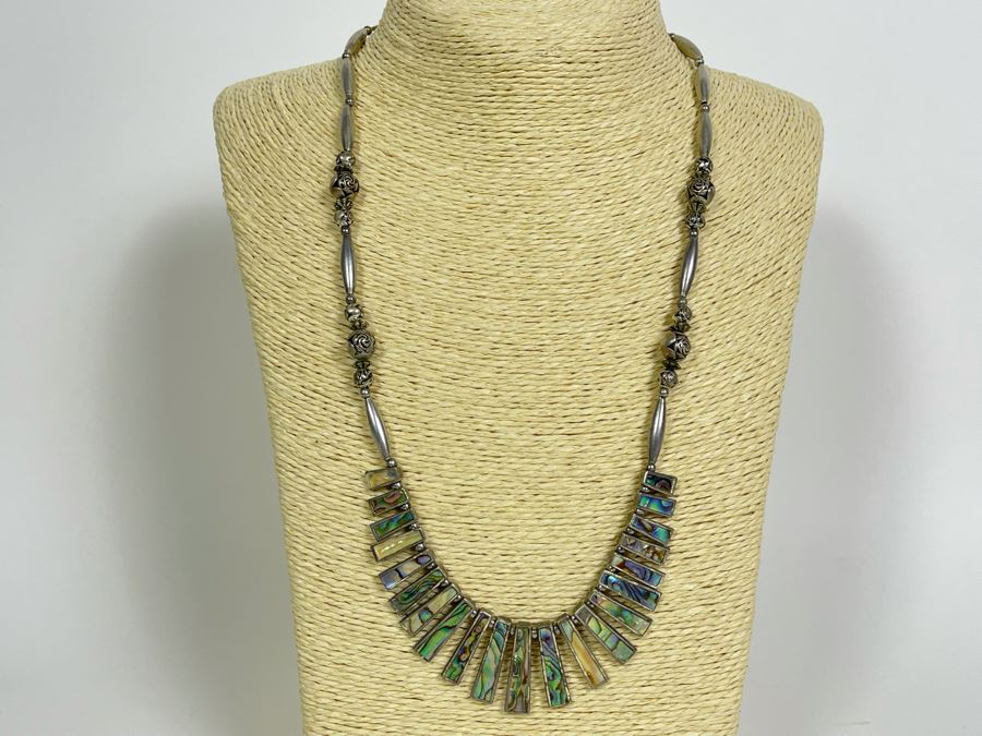 Sterling Silver Mother Of Pearl 22' Necklace 52.2g [Photo 2]