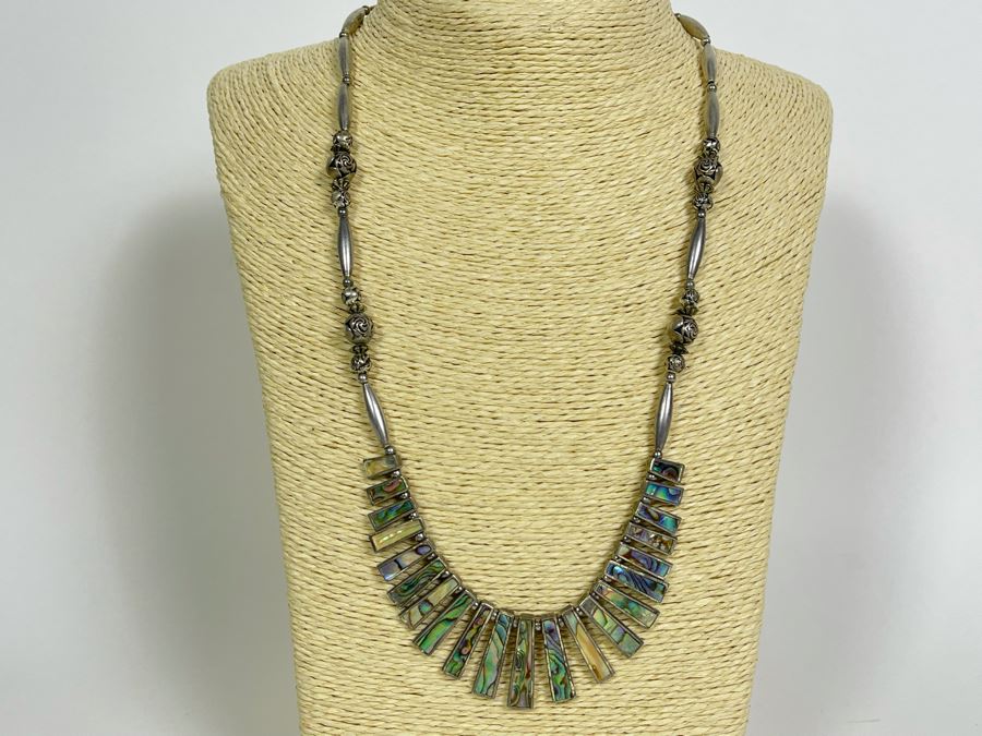 Sterling Silver Mother Of Pearl 22' Necklace 52.2g [Photo 3]