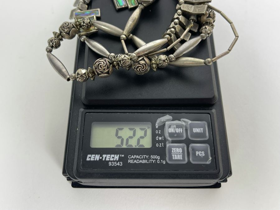 Sterling Silver Mother Of Pearl 22' Necklace 52.2g [Photo 9]