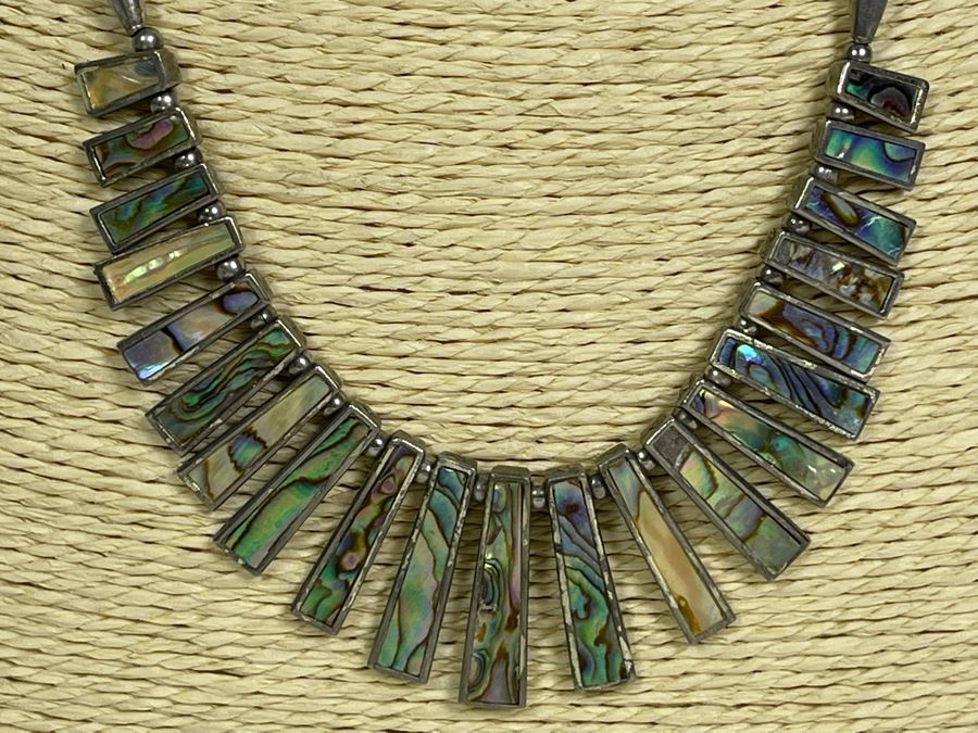 Sterling Silver Mother Of Pearl 22' Necklace 52.2g [Photo 4]