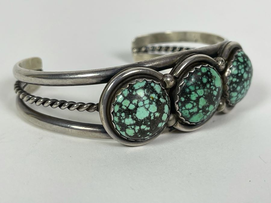 Native American Sterling Silver Turquoise Cuff Bangle 2.5W 43.4g [Photo 4]