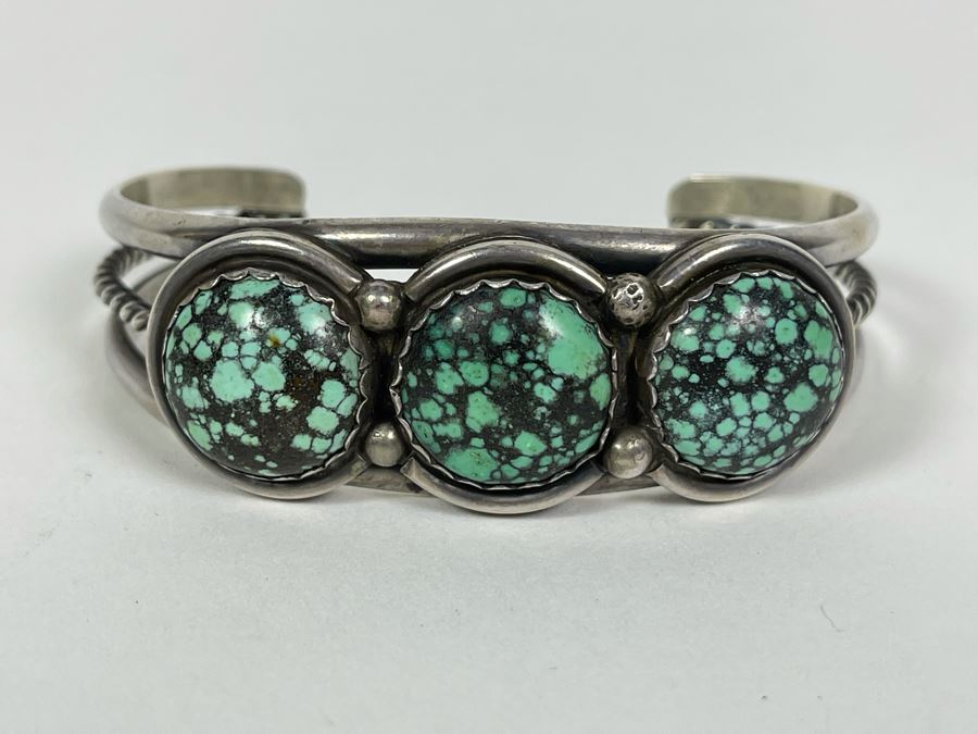 Native American Sterling Silver Turquoise Cuff Bangle 2.5W 43.4g [Photo 2]