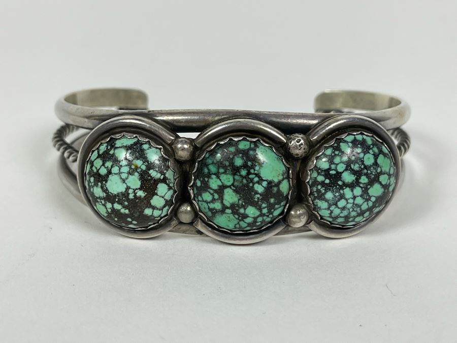 Native American Sterling Silver Turquoise Cuff Bangle 2.5W 43.4g [Photo 1]