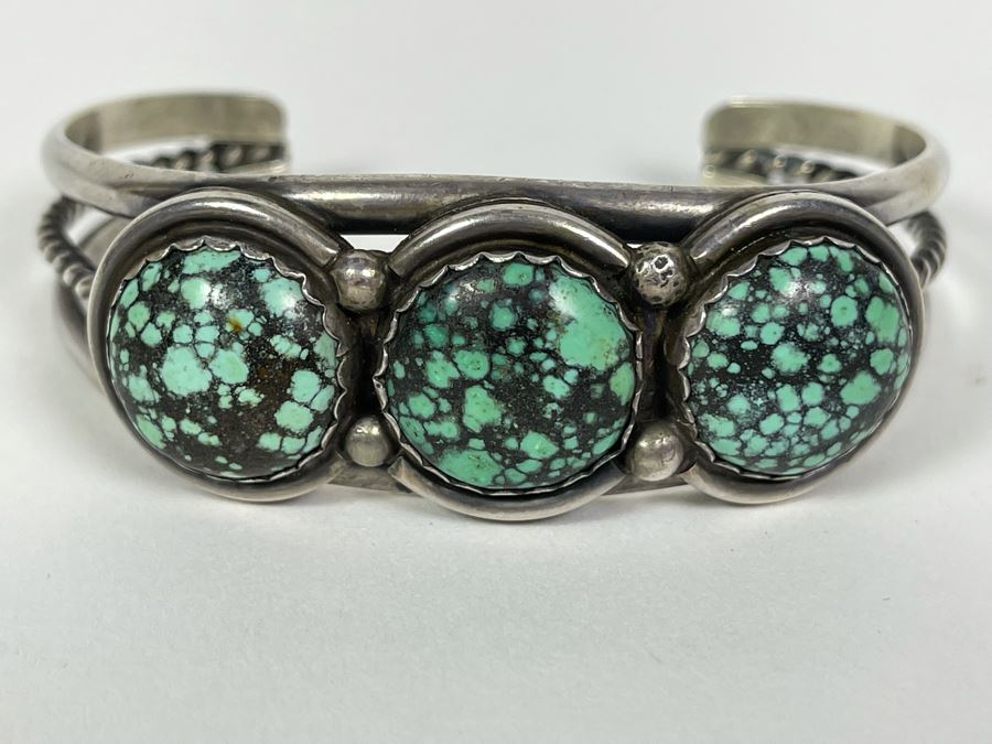 Native American Sterling Silver Turquoise Cuff Bangle 2.5W 43.4g [Photo 10]