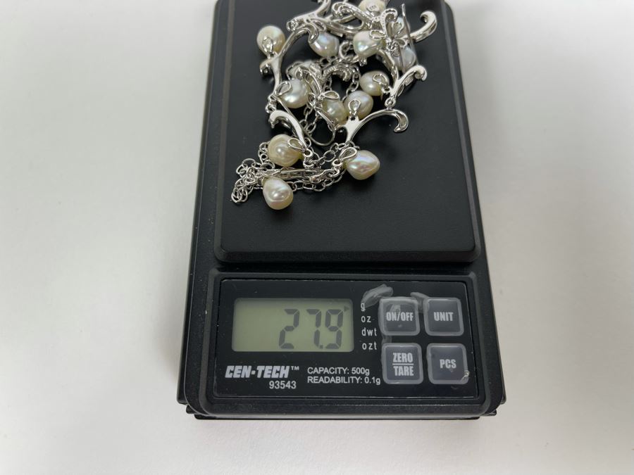 Sterling Silver Pearl 18' Necklace With Matching Earrings 27.9g [Photo 8]